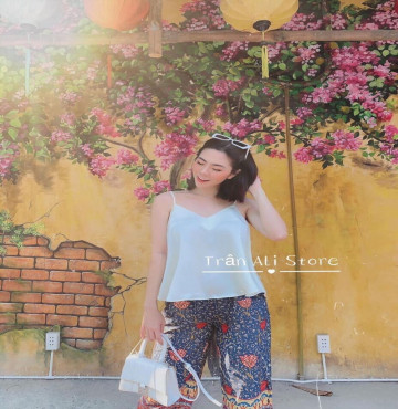 bỏ buôn set áo hai dây phối quần thổ cẩm