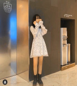 bỏ buôn đầm hoa cổ u tay nơ