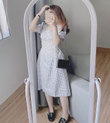 bỏ sỉ đầm caro đan dây eo xinh xắn