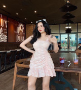 bỏ sỉ đầm rút thêu hoa cúc hai dây