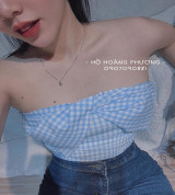 bỏ buôn áo croptop caro nơ xanh