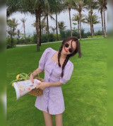 bỏ buôn đầm tím kẻ quá cute