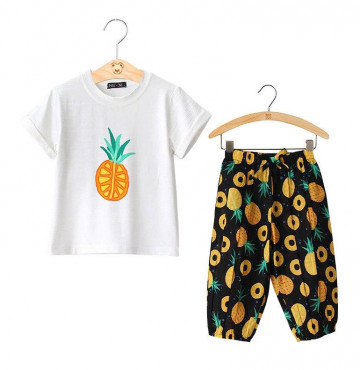 Bỏ buôn set áo cotton in dứa+ quần thô cotton