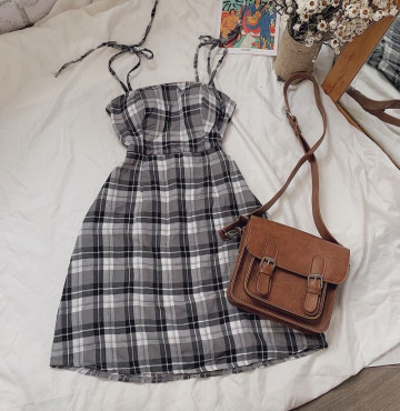 bán buôn đầm caro hai dây