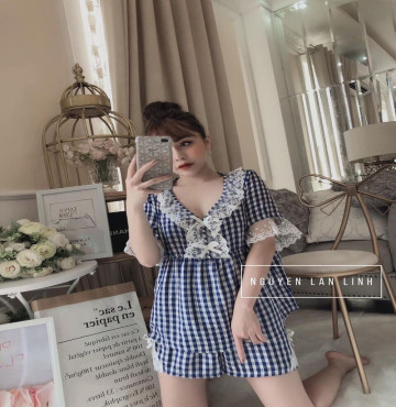 bỏ sỉ set bộ caro viền ren cực sexy