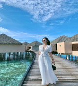 bán buôn đầm maxi trắng cổ tim sang choảnh