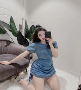 bán buôn đầm jean rút dây