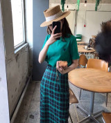 bán buôn set pull xanh stick gấu phối chân váy caro cổ điển