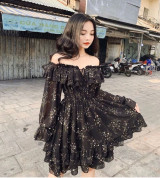 bán buôn đầm hoa bèo bệt vai nhiều tầng xinh xắn