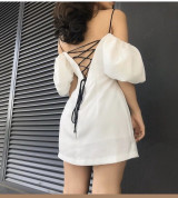 bán sỉ đầm hai dây rớt vai tay phồng đan lưng