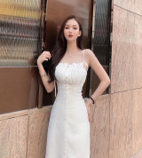 bán sỉ đầm trắng hai dây nút bọc cực tinh tế