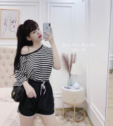 bỏ sỉ set áo sọc lệch vai kèm quần short siêu cưng