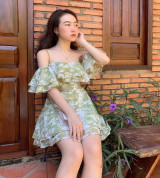 bán buôn váy bệt vai bèo xanh tiểu thơ xinh xắn