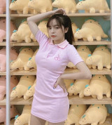 bỏ sỉ đầm thun cổ bẻ thêu cherry