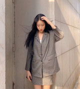 bỏ sỉ set vest kẻ xám phối chân váy chữ A công sở