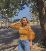 bỏ buôn áo crop rớt vai nún chỉ tay voan