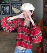 bỏ sỉ set áo caro cột nơ sau có ba màu