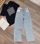 bán buôn quần jean thêu chữ ống rộng