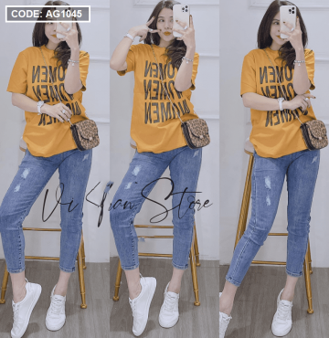 bỏ buôn áo thun nữ in chữ Women thun thái form rộng