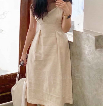 bán buôn đầm xếp ly eo cột nơ vai