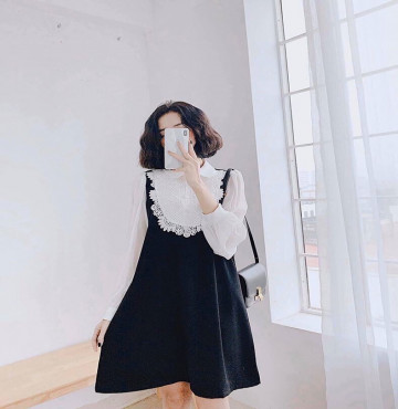 bán buôn đầm suông phối cổ ren