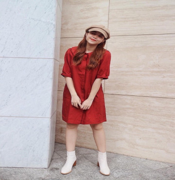 bán buôn đầm suông đỏ cổ sen