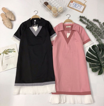 bán buôn đầm suông cổ v bẻ viền