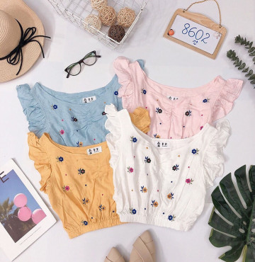 bán buôn áo crop thêu hoa nhí