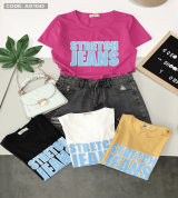 bỏ sỉ áo thun nữ cổ tròn in chữ Jeans tay ngắn
