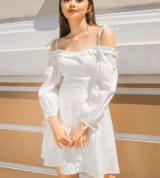 bán buôn đầm trắng xếp ly vai