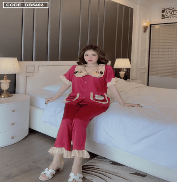 bán buôn đồ bộ nữ Pijama tay ngắn quần dài cổ thiết kế