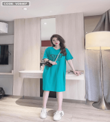 bán sỉ đầm thun nữ cổ tim in chữ form rộng