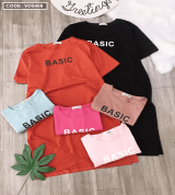 bán sỉ đầm thun nữ cổ tròn in chữ basic cao cấp