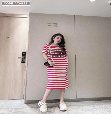 bán sỉ đầm thun sọc nữ in chữ