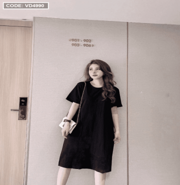bỏ sỉ đầm thun nữ cổ tròn trơn form rộng cao cấp