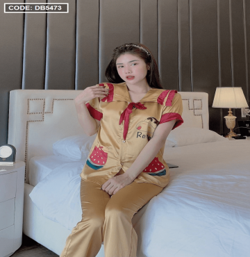 bán buôn đồ bộ nữ Pijama tay ngắn quần dài cổ tiểu thư