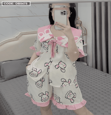 bán sỉ đồ bộ nữ Pijama cổ tiểu thư tay ngắn quần đùi chât latin hàng sam