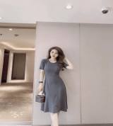 bán buôn đầm thun nữ cổ tròn form xòe cao cấp