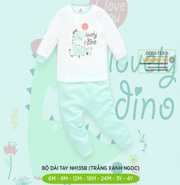 Bộ sơ sinh cài vai dài tay Lullaby NH135B (trắng xanh ngọc)