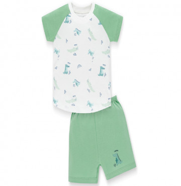 Bộ sơ sinh bé trai cộc tay raglan Lullaby NH626P (trắng in cá sấu)