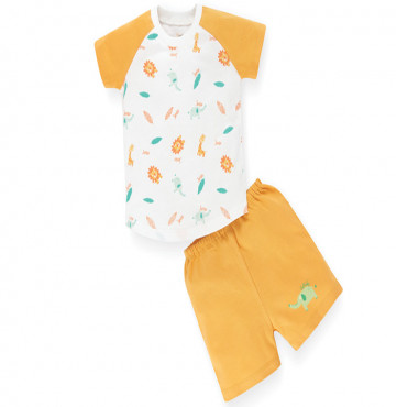 Bộ sơ sinh bé trai cộc tay raglan Lullaby NH626P (trắng in sư tử)