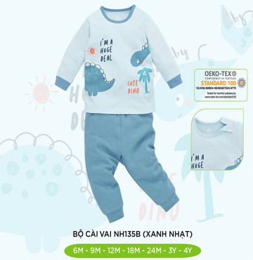 Bộ sơ sinh cài vai dài tay Lullaby NH135B (xanh nhạt)