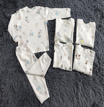 Bộ nỉ sơ sinh cài vai in hình cho bé S1-S3 (Trắng)