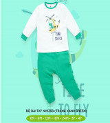 Bộ sơ sinh cài vai dài tay Lullaby NH135B (trắng xanh Green)