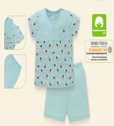 Bộ sơ sinh cộc tay bé trai cài vai Lullaby NH02B (xanh in)