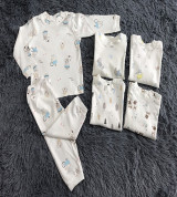 Bộ nỉ sơ sinh cài vai in hình cho bé S1-S3 (Trắng)