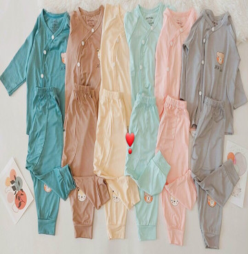 Bộ sơ sinh cài lệch dài tay HH (nhiều màu)