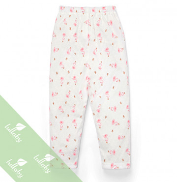 Quần dài sơ sinh đáp đũng Lullaby NH59B (trắng in ngỗng hồng)