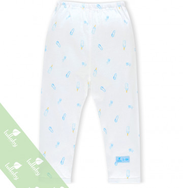 Quần dài sơ sinh đáp đũng Lullaby NH03-19 in hình bình sữa (xanh)