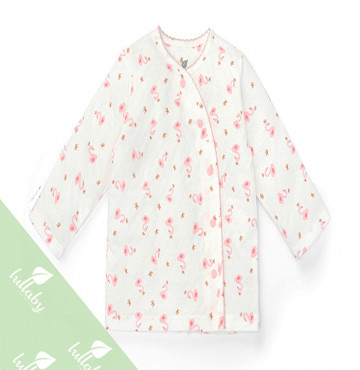 Áo sơ sinh cài lệch dài tay Lullaby NH58B (trắng in ngỗng hồng)